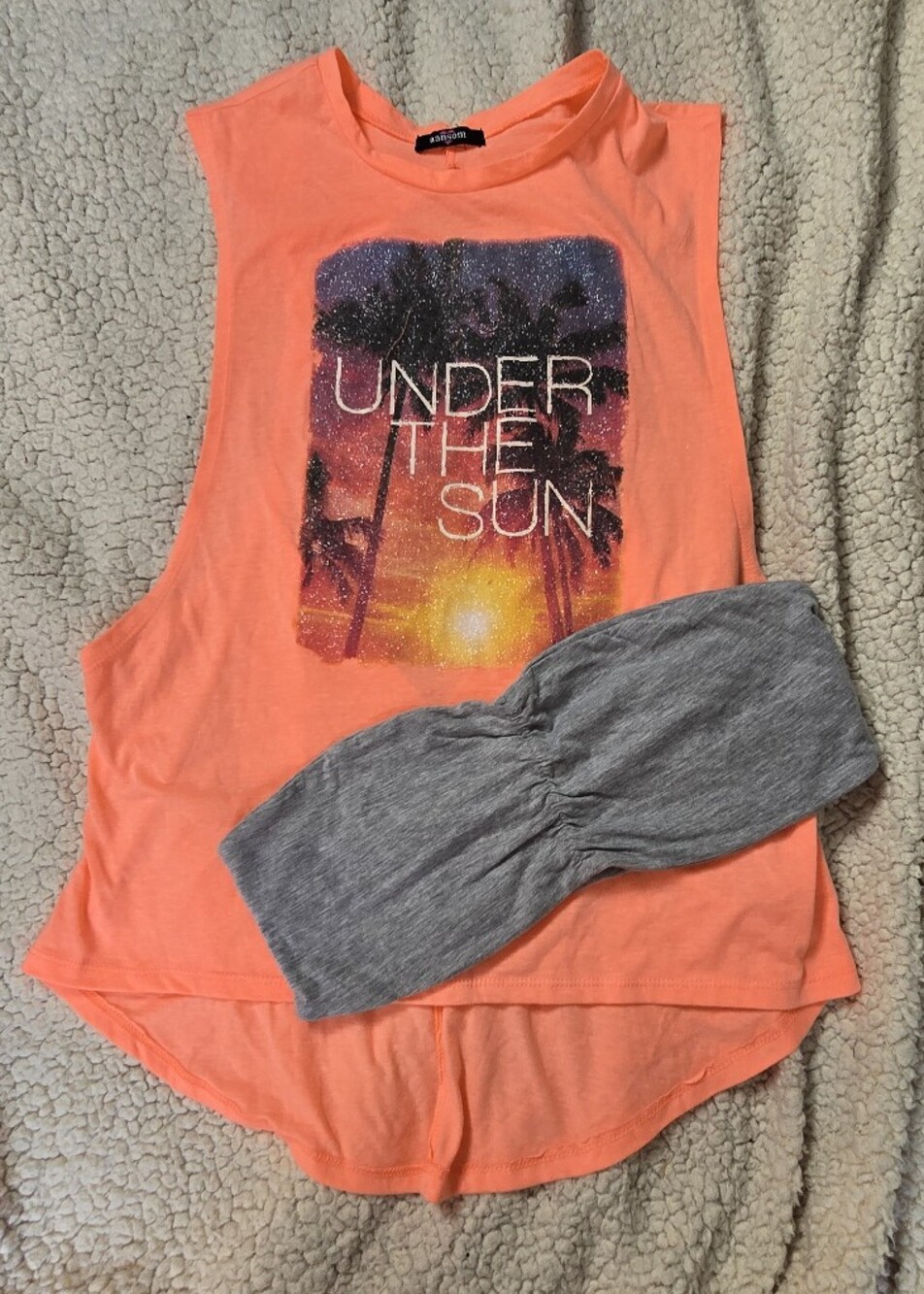 Ransom Coral Tank with Gray Bandeau Insert